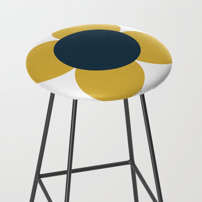 Scandi Flower Single - Retro Minimalist Floral Pattern in Light Mustard, Navy Blue, and White Stool Gallery Image 2