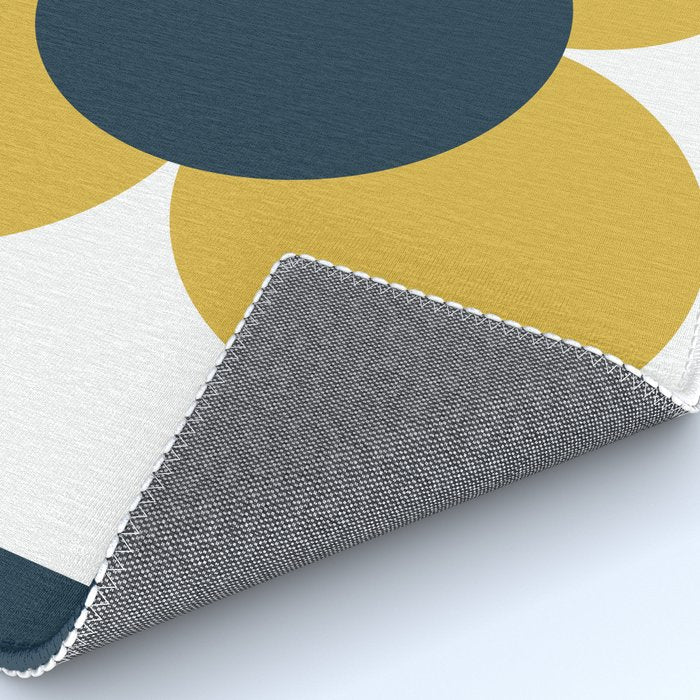 Scandi Flower Single - Retro Minimalist Floral Pattern in Light Mustard, Navy Blue, and White Rug Gallery Image 4