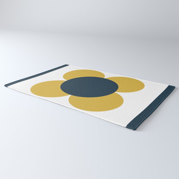 Scandi Flower Single - Retro Minimalist Floral Pattern in Light Mustard, Navy Blue, and White Rug Gallery Image 3