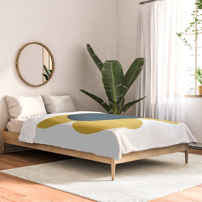 Scandi Flower Single - Retro Minimalist Floral Pattern in Light Mustard, Navy Blue, and White Comforter Gallery Image 2