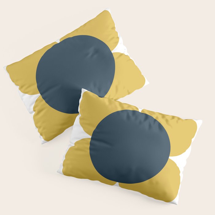 Scandi Flower Single - Retro Minimalist Floral Pattern in Light Mustard, Navy Blue, and White Pillow Sham Gallery Image 3
