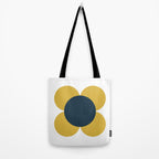 Scandi Flower Single - Retro Minimalist Floral Pattern in Light Mustard, Navy Blue, and White Tote Bag Gallery Image 2