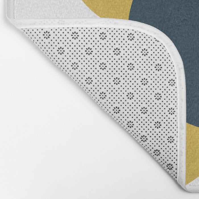 Scandi Flower Single - Retro Minimalist Floral Pattern in Light Mustard, Navy Blue, and White Bath Mat Gallery Image 2