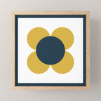 Scandi Flower Single - Retro Minimalist Floral Pattern in Light Mustard, Navy Blue, and White Mini Art Print Gallery Image 1