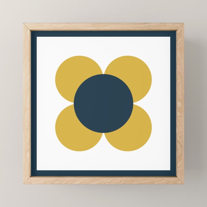 Scandi Flower Single - Retro Minimalist Floral Pattern in Light Mustard, Navy Blue, and White Mini Art Print Gallery Image 1