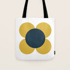 Scandi Flower Single - Retro Minimalist Floral Pattern in Light Mustard, Navy Blue, and White Tote Bag Gallery Image 1
