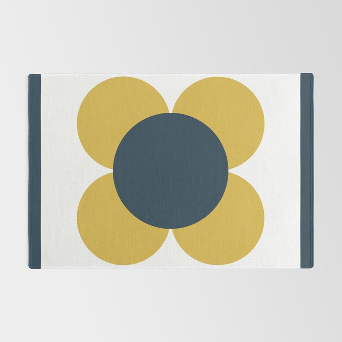 Scandi Flower Single - Retro Minimalist Floral Pattern in Light Mustard, Navy Blue, and White Rug Gallery Image 2