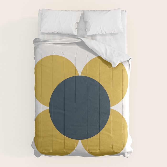 Scandi Flower Single - Retro Minimalist Floral Pattern in Light Mustard, Navy Blue, and White Comforter Gallery Image 6