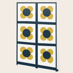 Scandi Flower Single - Retro Minimalist Floral Pattern in Light Mustard, Navy Blue, and White Wallpaper Gallery Image 2