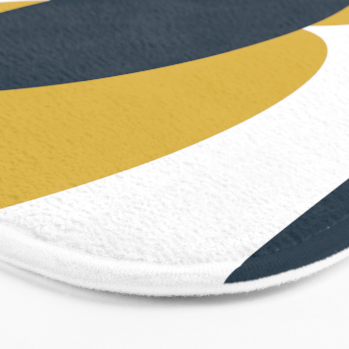 Scandi Flower Single - Retro Minimalist Floral Pattern in Light Mustard, Navy Blue, and White Bath Mat Gallery Image 3