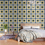 Scandi Flower Single - Retro Minimalist Floral Pattern in Light Mustard, Navy Blue, and White Wallpaper Gallery Image 3