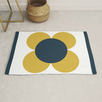 Scandi Flower Single - Retro Minimalist Floral Pattern in Light Mustard, Navy Blue, and White Rug Gallery Image 1