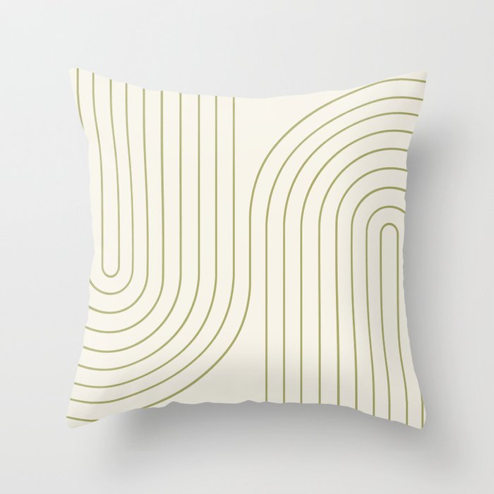 Minimal Line Curvature LXXXVII Creme & Green Mid Century Modern Arch Abstract Throw Pillow Gallery Image 6