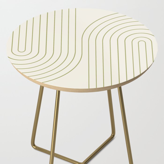 Minimal Line Curvature LXXXVII Creme & Green Mid Century Modern Arch Abstract Side Table Gallery Image 2