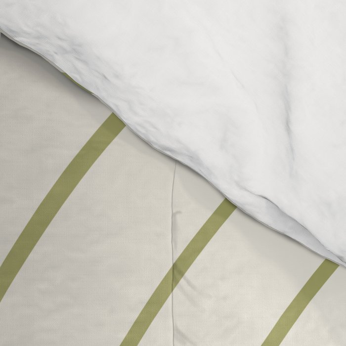 Minimal Line Curvature LXXXVII Creme & Green Mid Century Modern Arch Abstract Comforter Gallery Image 4