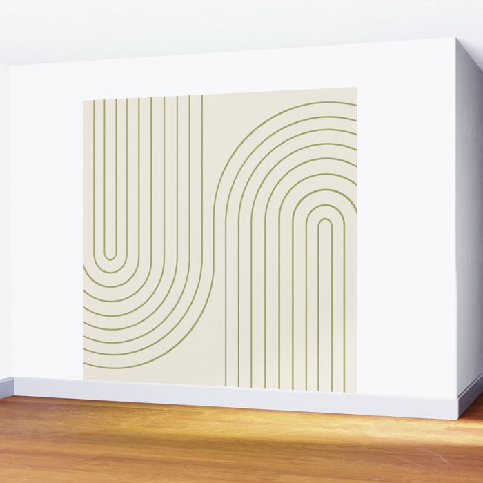 Minimal Line Curvature LXXXVII Creme & Green Mid Century Modern Arch Abstract Wall Mural Gallery Image 2