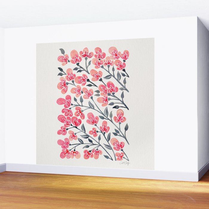 Cherry Blossoms - Pink & Black Palette Wall Mural Gallery Image 2