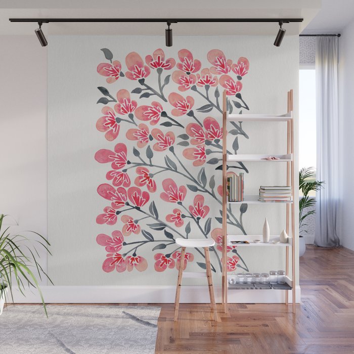 Cherry Blossoms - Pink & Black Palette Wall Mural Gallery Image 1
