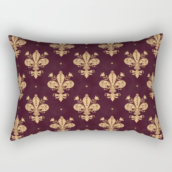 Fleur De Lis In Royal Burgundy and Gold Rectangular Pillow Gallery Image 1