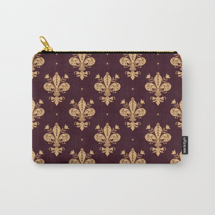 Fleur De Lis In Royal Burgundy and Gold Carry All Pouch Gallery Image 1