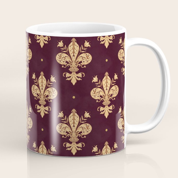 Fleur De Lis In Royal Burgundy and Gold Coffee Mug Gallery Image 1
