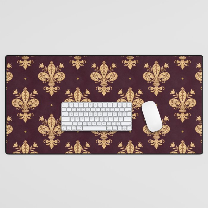 Fleur De Lis In Royal Burgundy and Gold Desk Mat Gallery Image 1