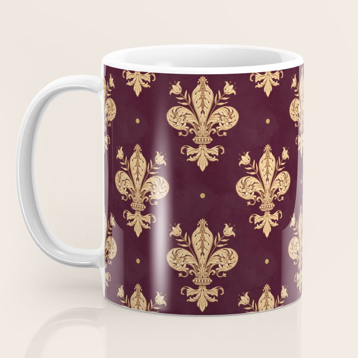 Fleur De Lis In Royal Burgundy and Gold Coffee Mug Gallery Image 3