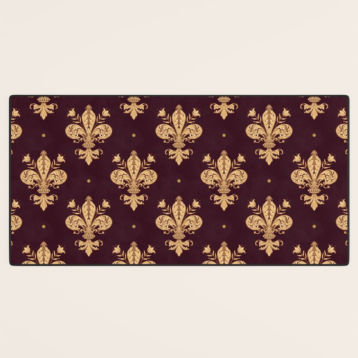 Fleur De Lis In Royal Burgundy and Gold Desk Mat Gallery Image 3