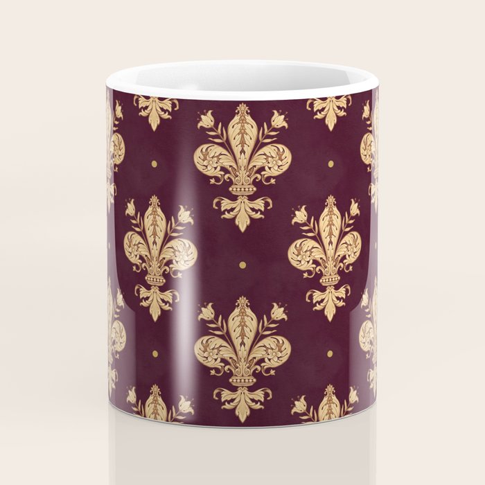 Fleur De Lis In Royal Burgundy and Gold Coffee Mug Gallery Image 4