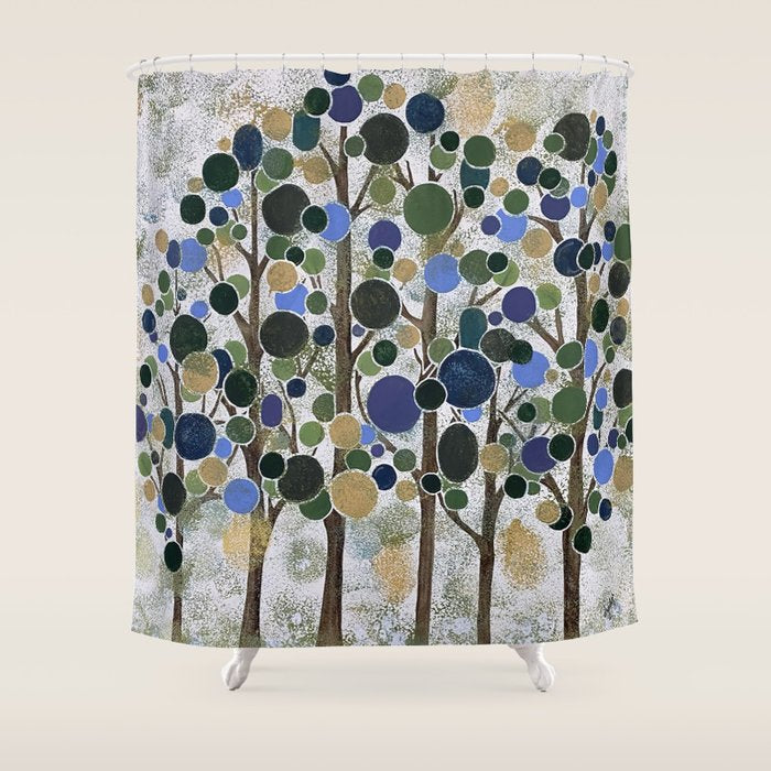 Blue Bubble Trees Shower Curtain Gallery Image 1