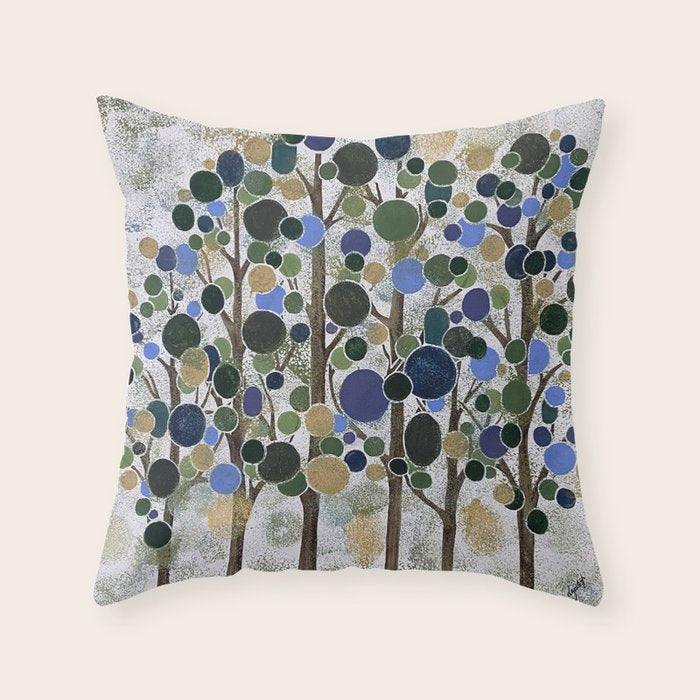Blue Bubble Trees Throw Pillow Gallery Image 6