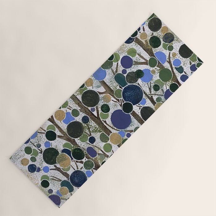 Blue Bubble Trees Yoga Mat