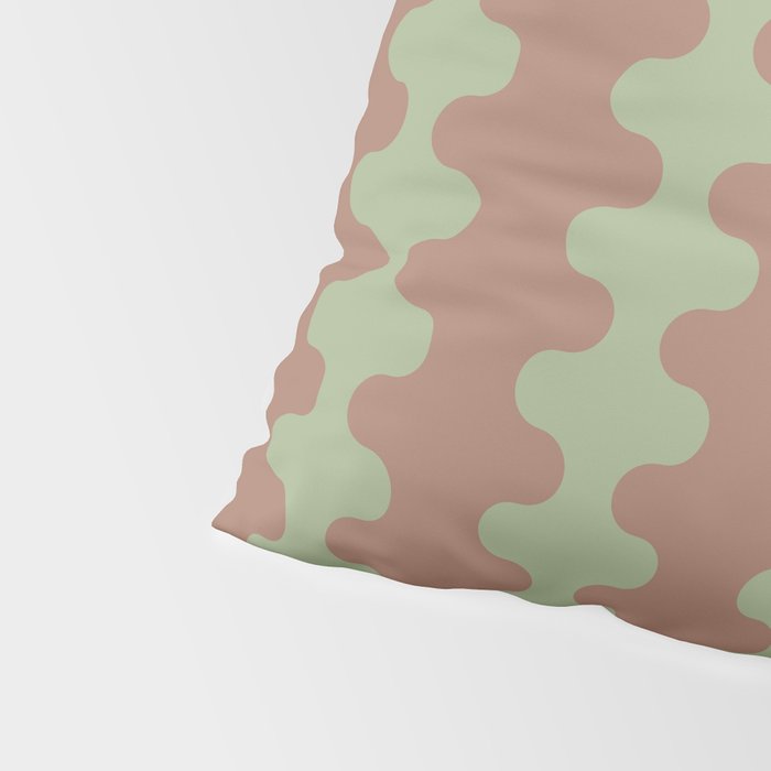 Wavy Stripes Ogee A-Go-Go Pattern in Mocha Brown and Earthy Sage Green Pillow Sham Gallery Image 4