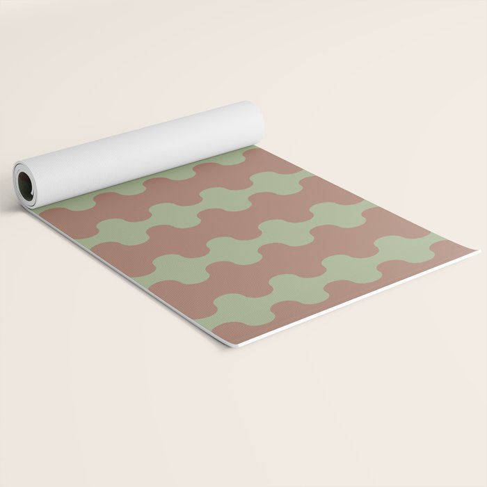 Wavy Stripes Ogee A-Go-Go Pattern in Mocha Brown and Earthy Sage Green Yoga Mat Gallery Image 2
