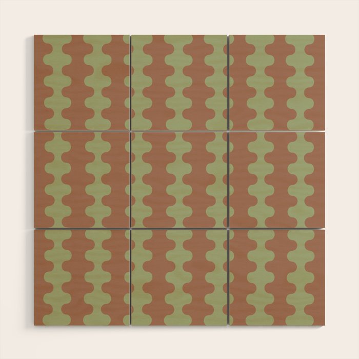 Wavy Stripes Ogee A-Go-Go Pattern in Mocha Brown and Earthy Sage Green Wood Wall Art Gallery Image 1