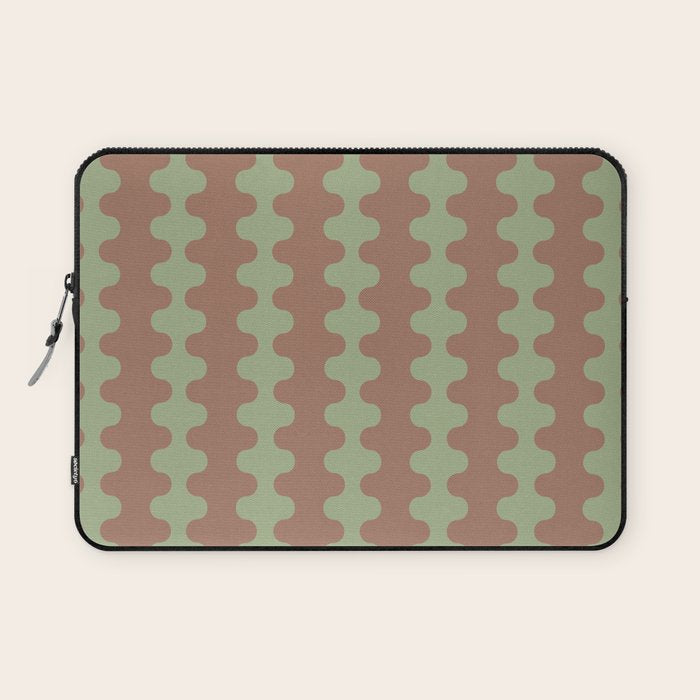 Wavy Stripes Ogee A-Go-Go Pattern in Mocha Brown and Earthy Sage Green Laptop Sleeve Gallery Image 1