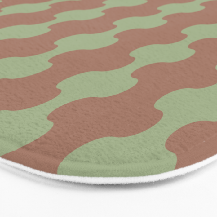 Wavy Stripes Ogee A-Go-Go Pattern in Mocha Brown and Earthy Sage Green Bath Mat Gallery Image 3
