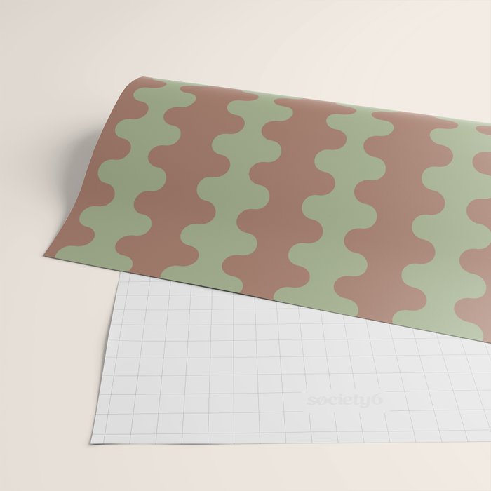 Wavy Stripes Ogee A-Go-Go Pattern in Mocha Brown and Earthy Sage Green Wrapping Paper Gallery Image 2
