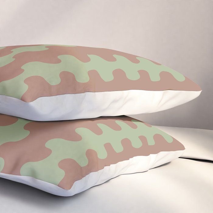 Wavy Stripes Ogee A-Go-Go Pattern in Mocha Brown and Earthy Sage Green Pillow Sham Gallery Image 3
