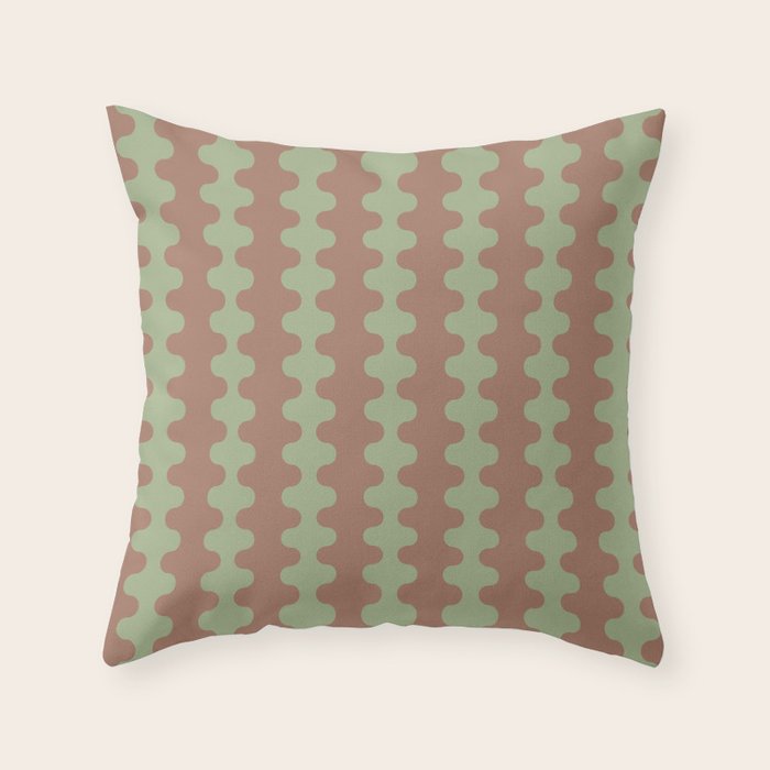 Wavy Stripes Ogee A-Go-Go Pattern in Mocha Brown and Earthy Sage Green Throw Pillow Gallery Image 1