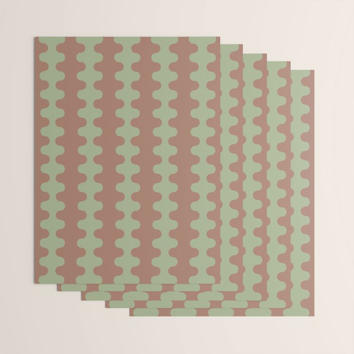 Wavy Stripes Ogee A-Go-Go Pattern in Mocha Brown and Earthy Sage Green Wrapping Paper Gallery Image 3