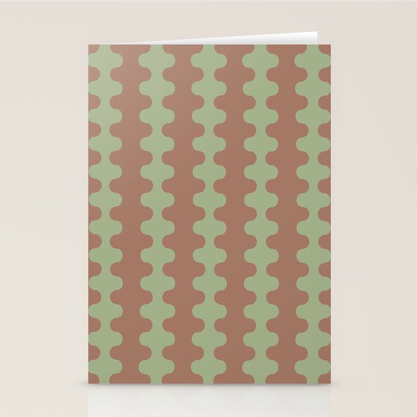 Wavy Stripes Ogee A-Go-Go Pattern in Mocha Brown and Earthy Sage Green Stationery Card Gallery Image 2
