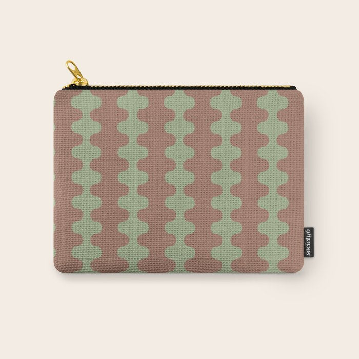 Wavy Stripes Ogee A-Go-Go Pattern in Mocha Brown and Earthy Sage Green Carry All Pouch Gallery Image 1