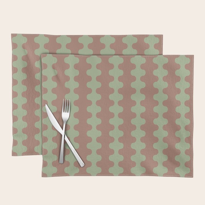 Wavy Stripes Ogee A-Go-Go Pattern in Mocha Brown and Earthy Sage Green Placemat Gallery Image 1