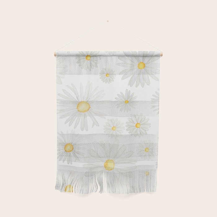white daisy pattern watercolor Wall Hanging Gallery Image 1