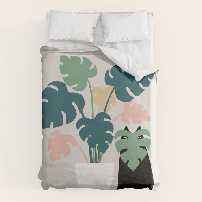 Cat and Plant 21: Leaf Me Alone Duvet Cover Gallery Image 1
