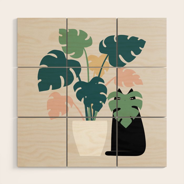 Cat and Plant 21: Leaf Me Alone Wood Wall Art Gallery Image 1