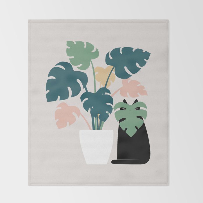 Cat and Plant 21: Leaf Me Alone Throw Blanket Gallery Image 2