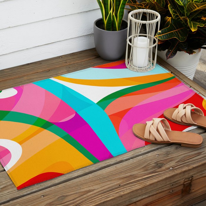 Colorful Mid Century Abstract 3 Outdoor Rug Gallery Image 2