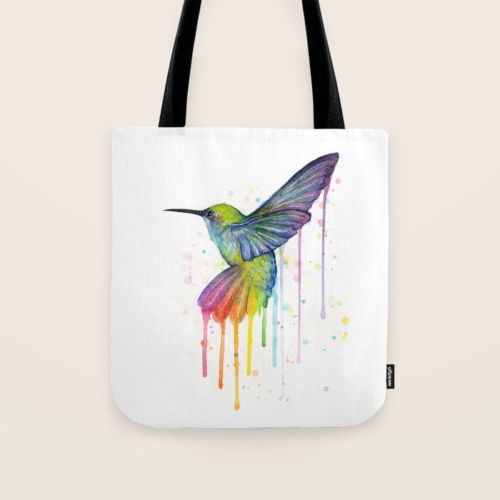 Hummingbird Rainbow Watercolor Tote Bag Gallery Image 1